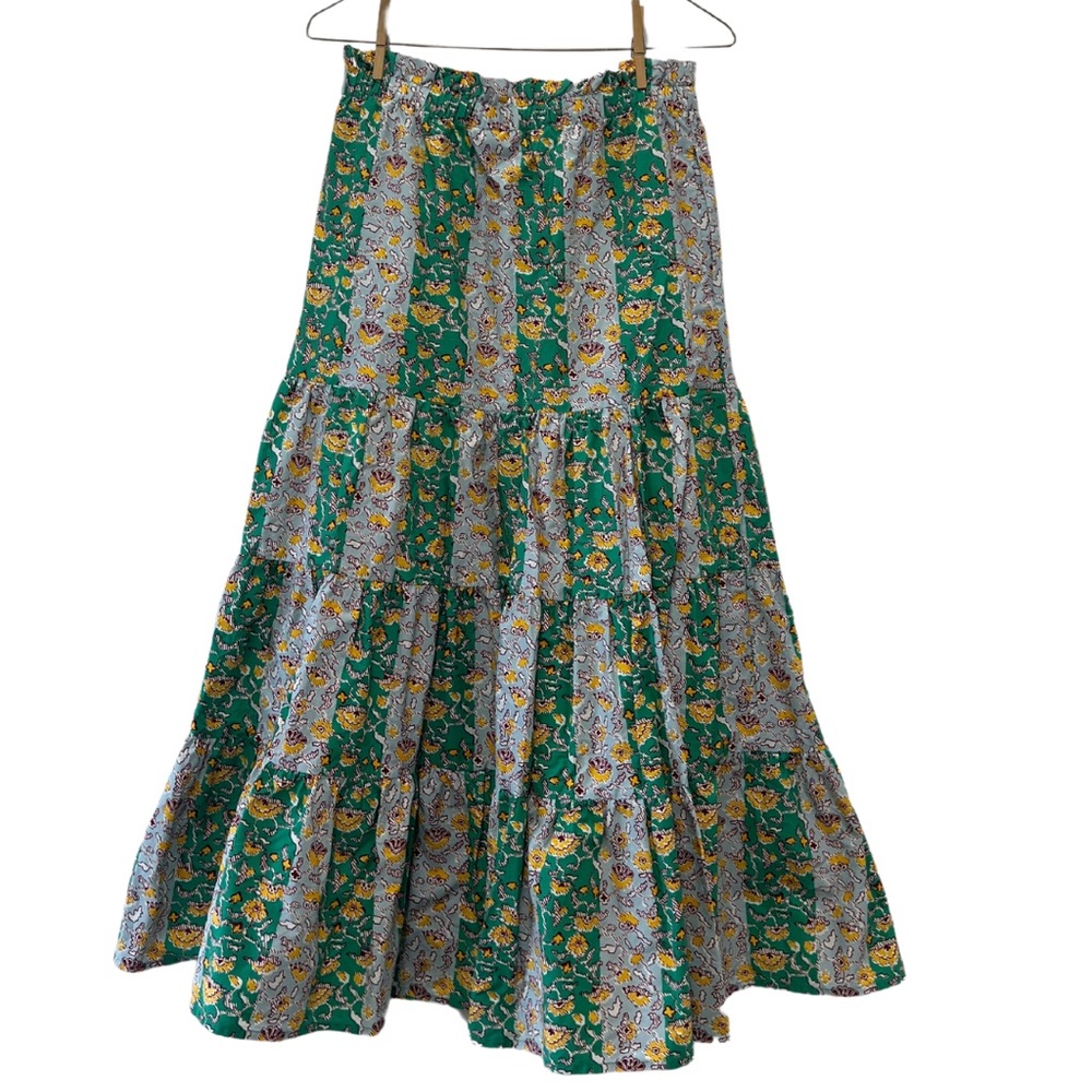 RHODE Green and Yellow Maxi Tiered A-Line Skirt - Size Small